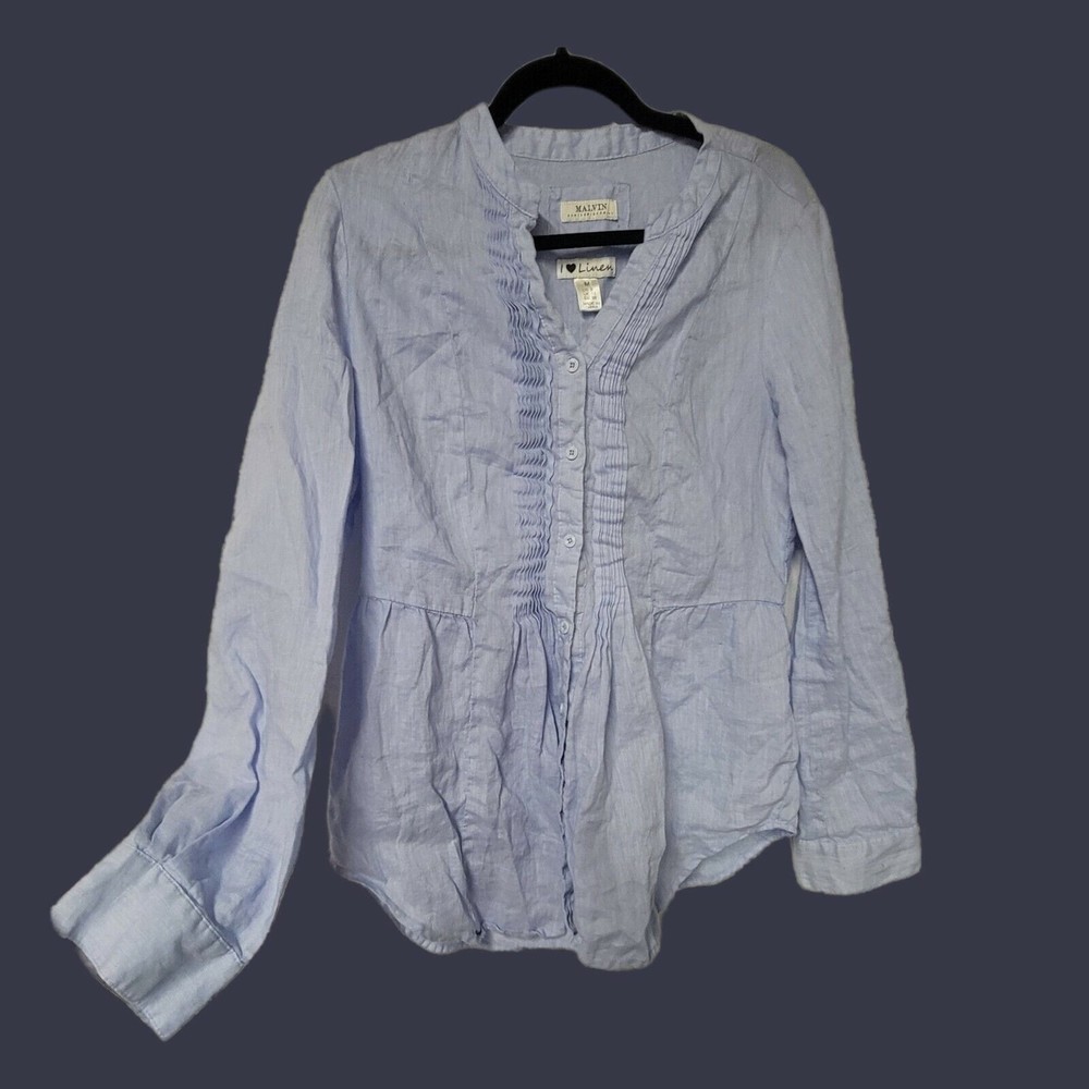 MALVIN Linen Pleated Tunic Shirt Blue‎ Size M Hamburg-Germany